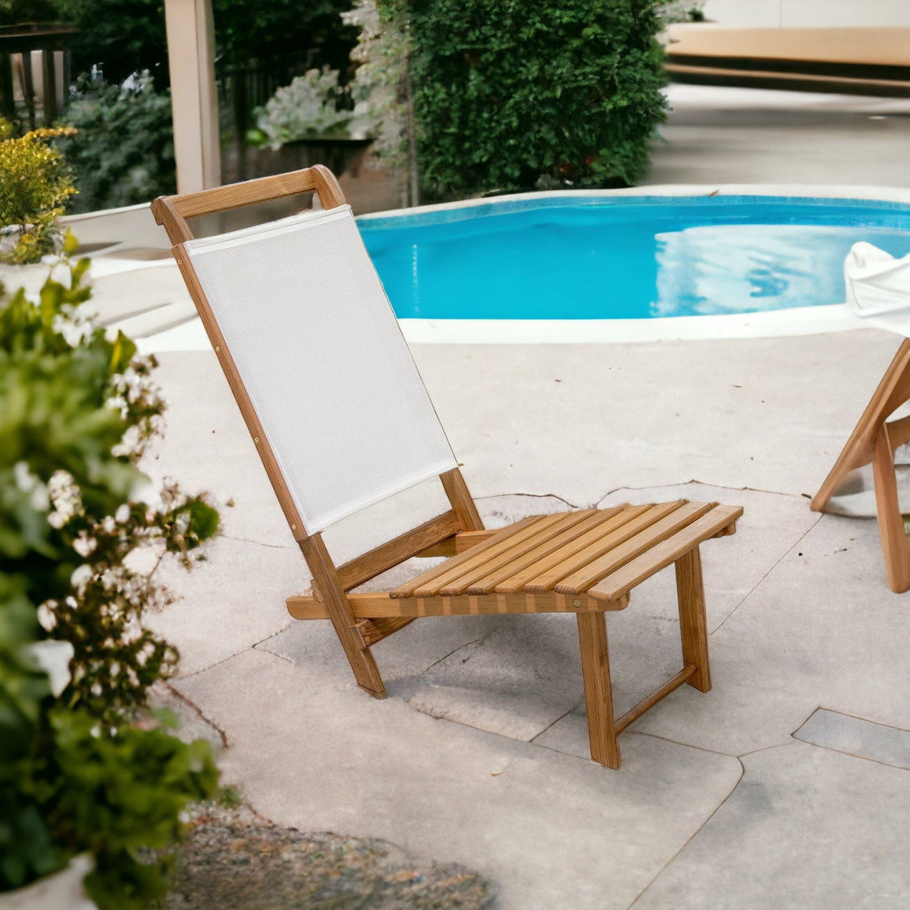 15" Brown and Natural Wood Solid Wood Outdoor Deck Chair