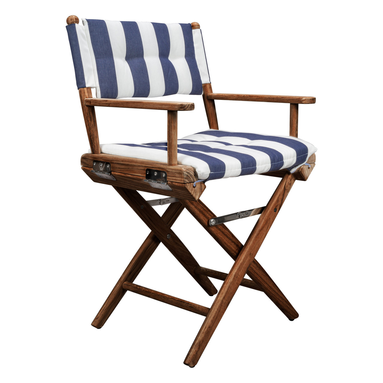 23" Blue and White and Natural Wood Solid Wood Indoor Outdoor Director Chair with Blue and White Cu