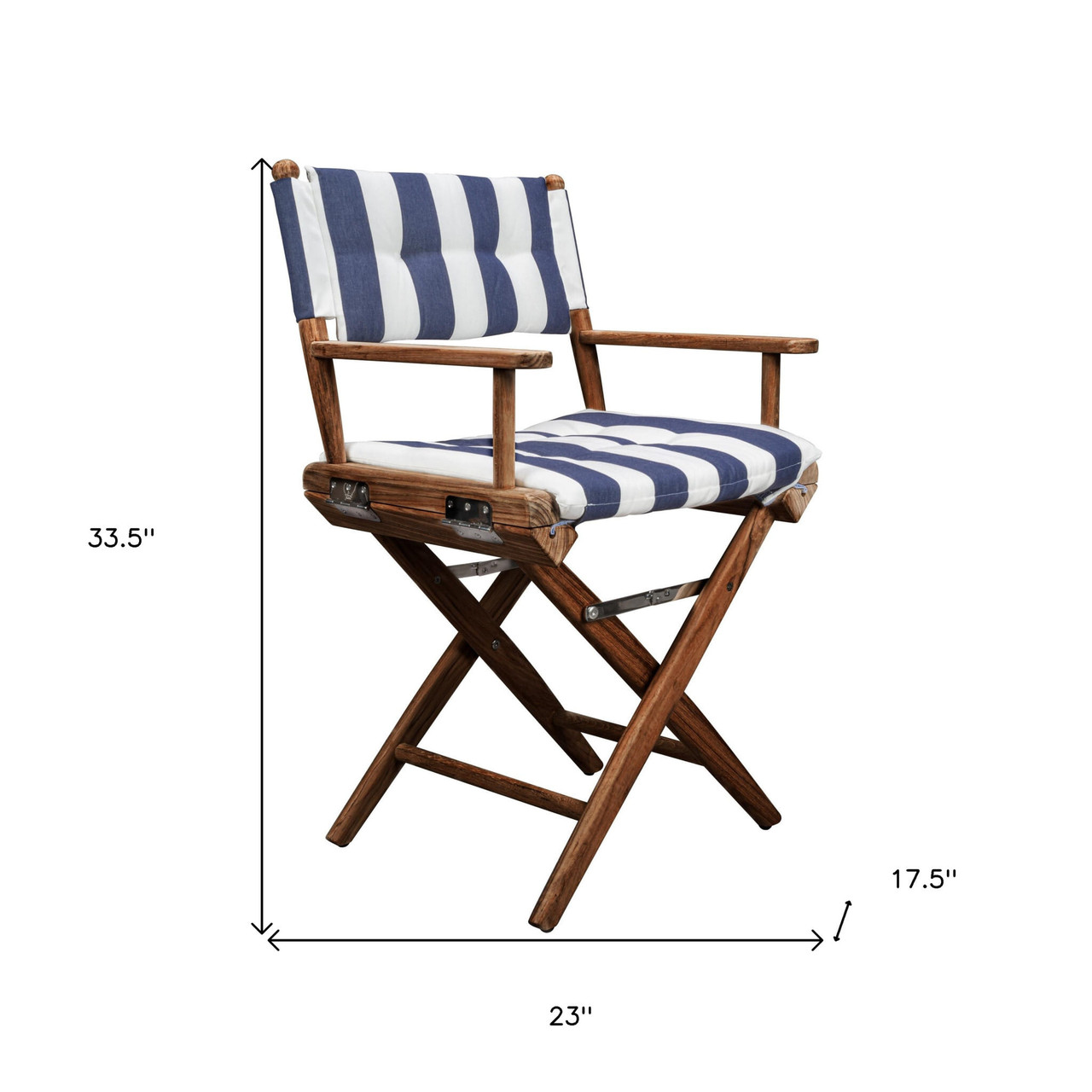 23" Blue and White and Natural Wood Solid Wood Indoor Outdoor Director Chair with Blue and White Cu