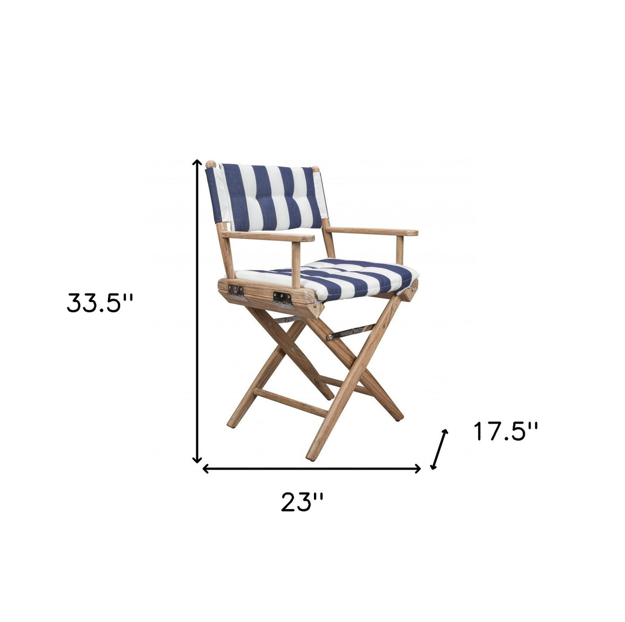 23" Blue and White and Natural Wood Solid Wood Indoor Outdoor Director Chair with Blue and White Cu