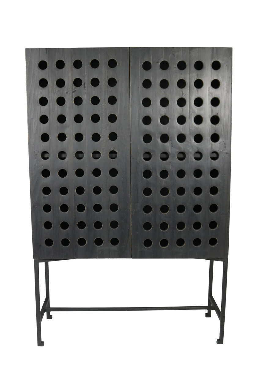 48" Dark Gray Solid Wood and Metal Holey Two Door Accent Chest
