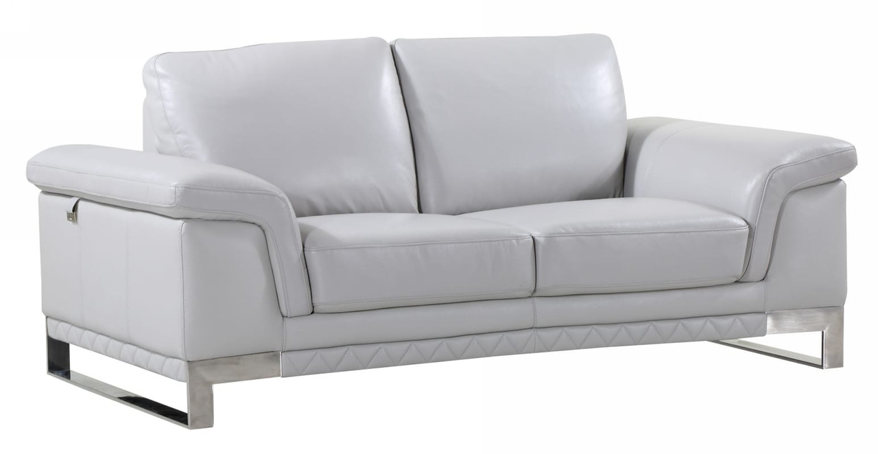 73" Light Gray And Silver Genuine Leather Loveseat