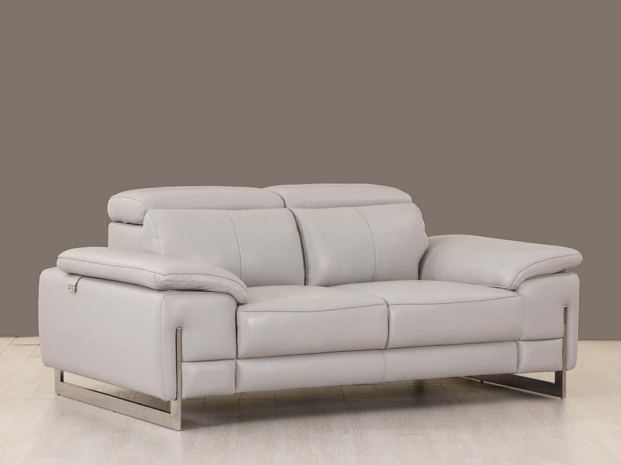 71" Light Gray And Silver Genuine Leather Loveseat