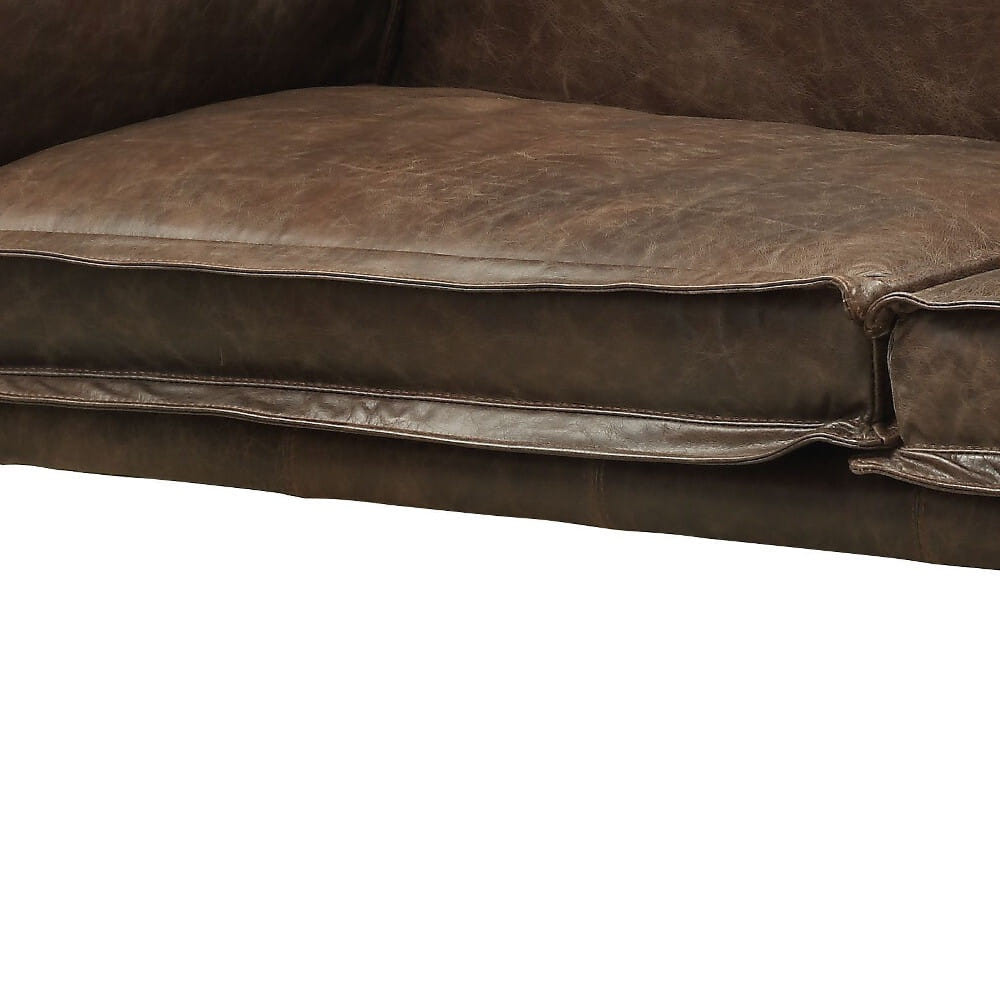 71" Chocolate And Silver Top Grain Leather Loveseat