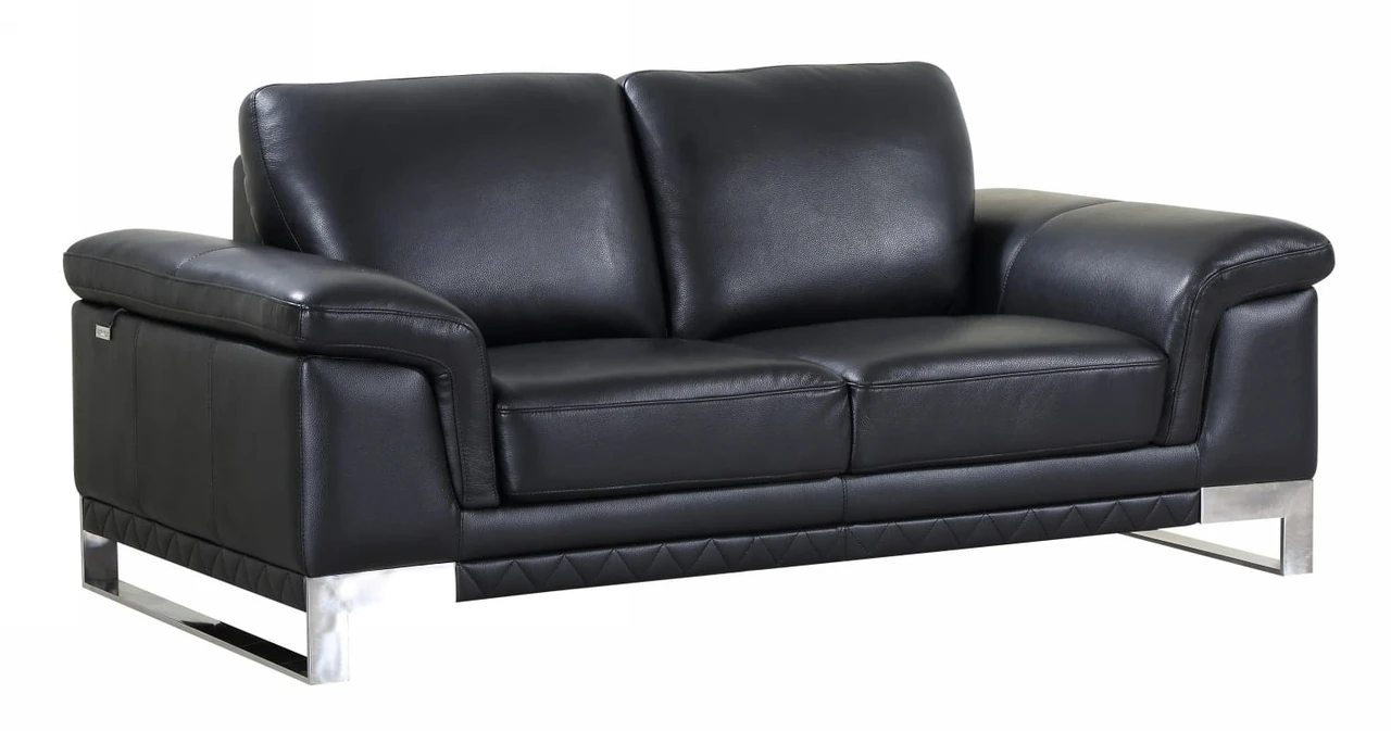 73" Black And Silver Genuine Leather Love Seat