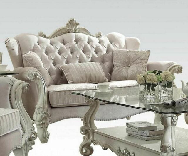 69" Ivory Chesterfield Loveseat and Toss Pillows