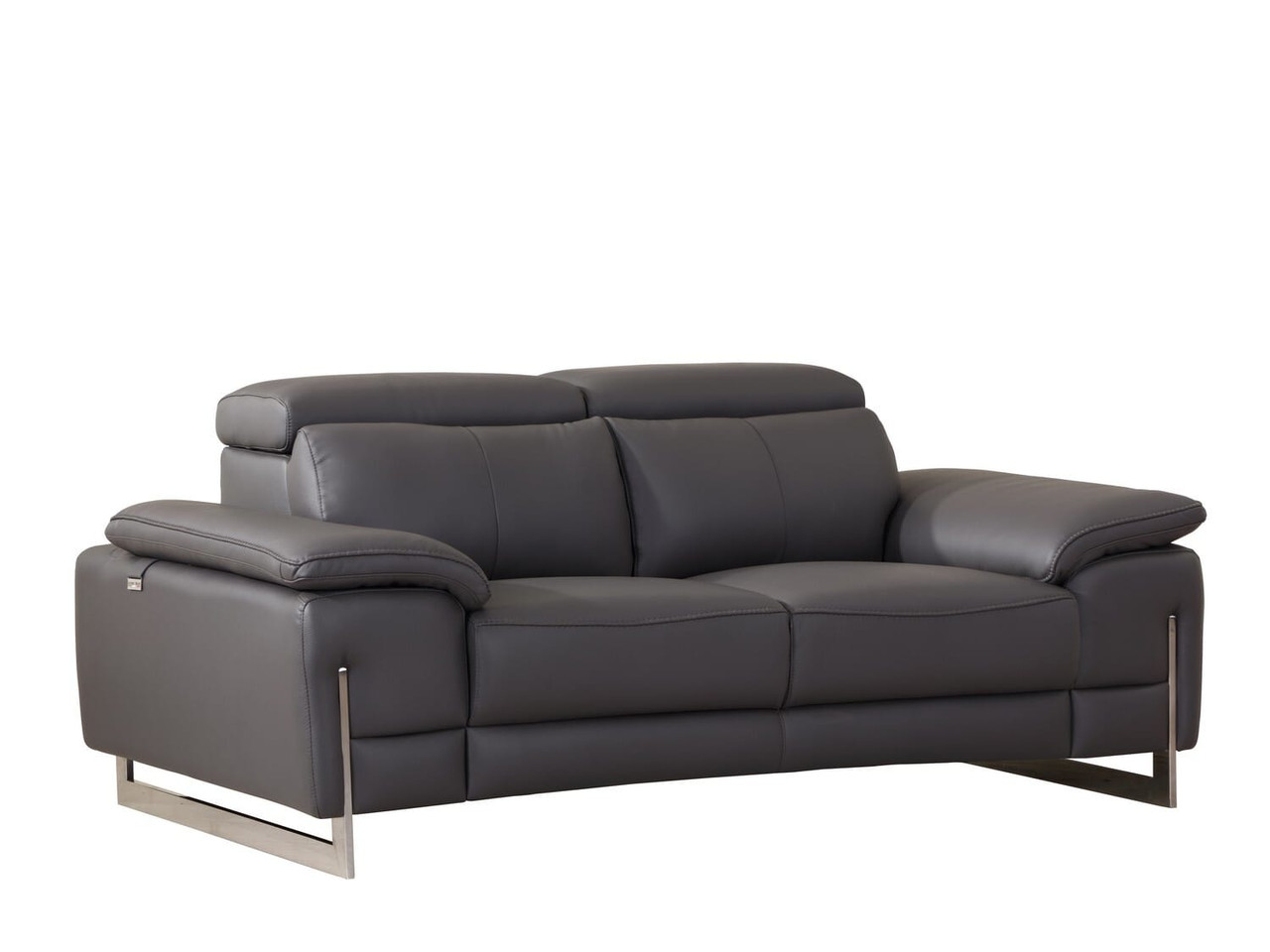 71" Dark Gray And Silver Genuine Leather Loveseat