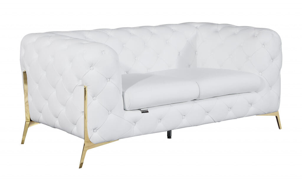 69" White And Gold Italian Leather Loveseat