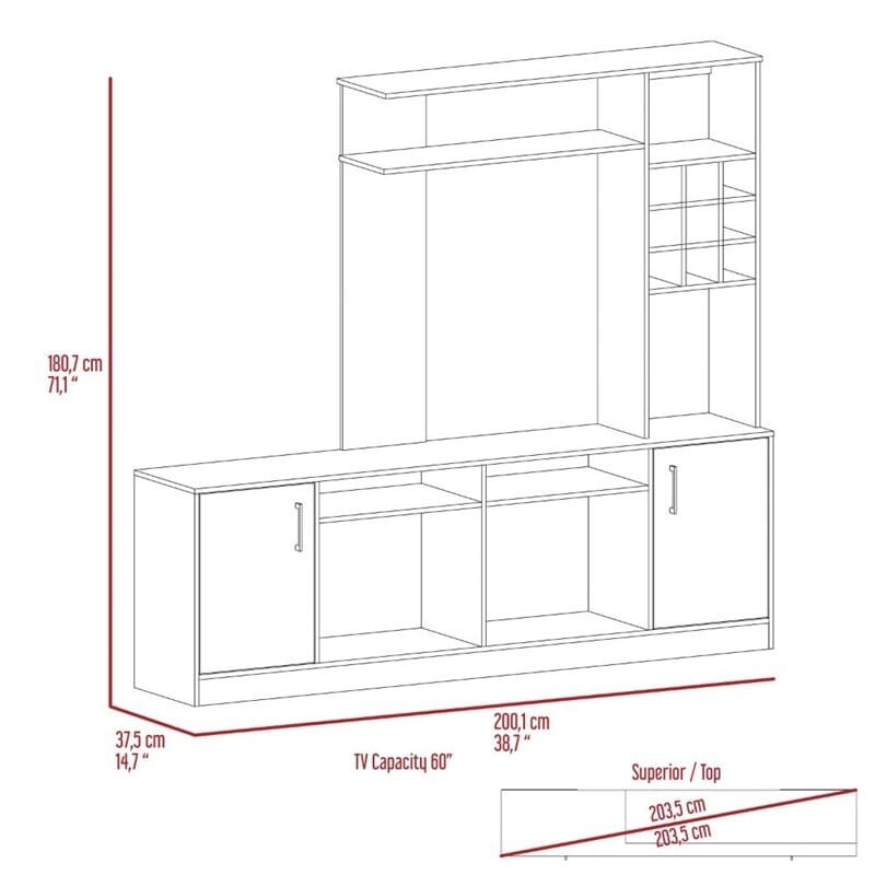 78" Black Particle Board Open Shelving Entertainment Center