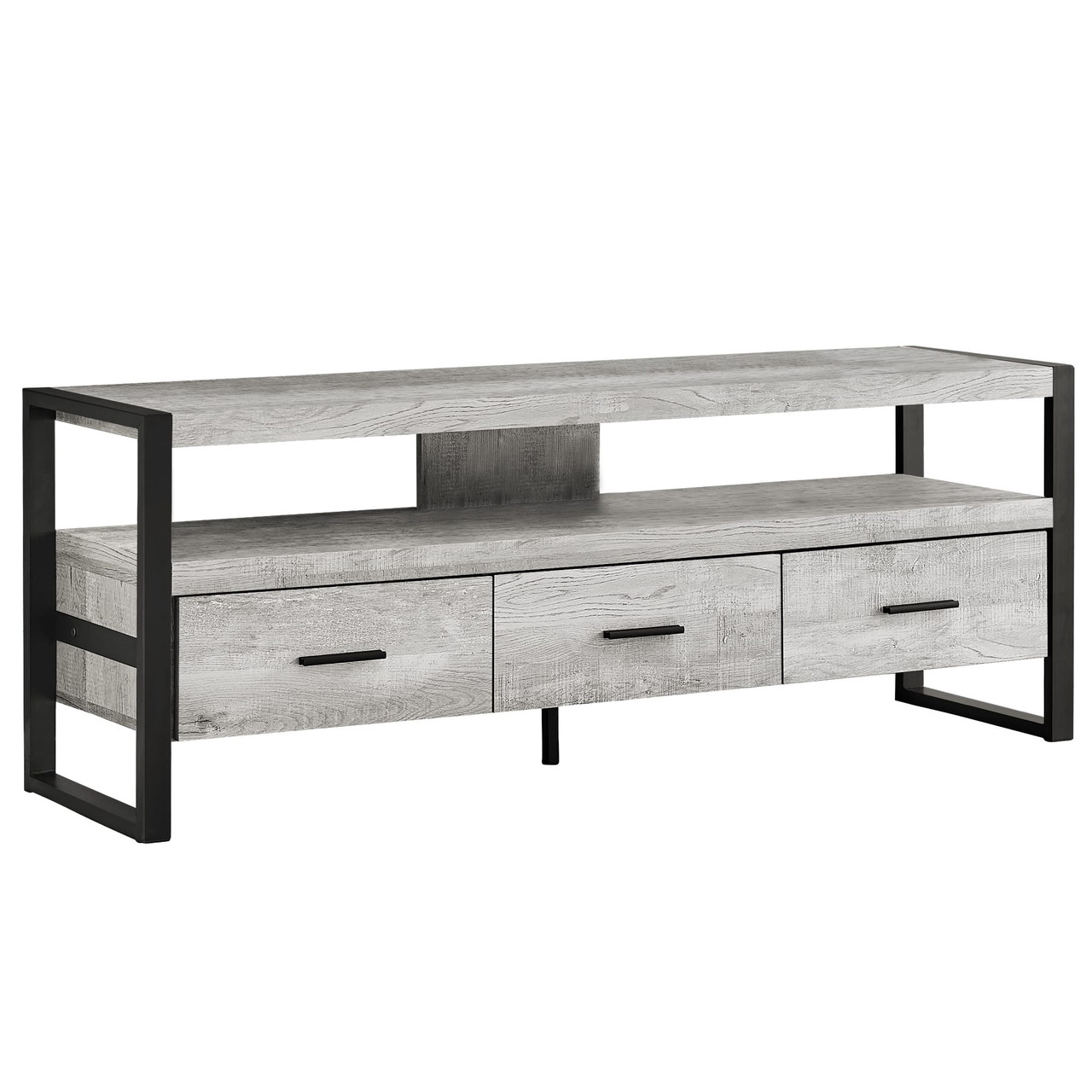 59" Black and Gray Cabinet Enclosed Storage TV Stand