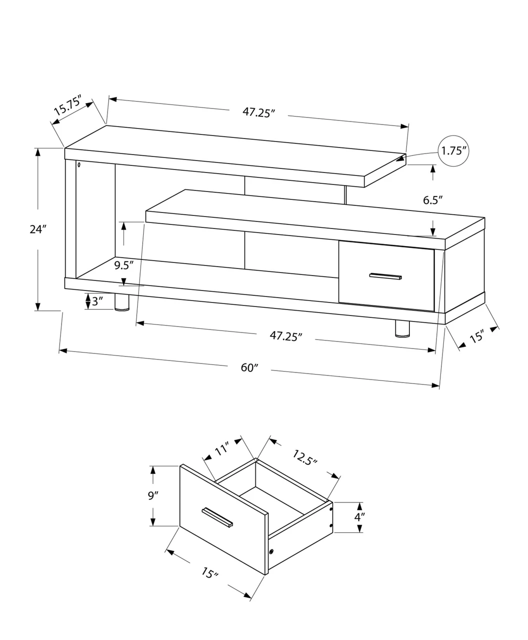 60" Dark Brown Cabinet Enclosed Storage TV Stand