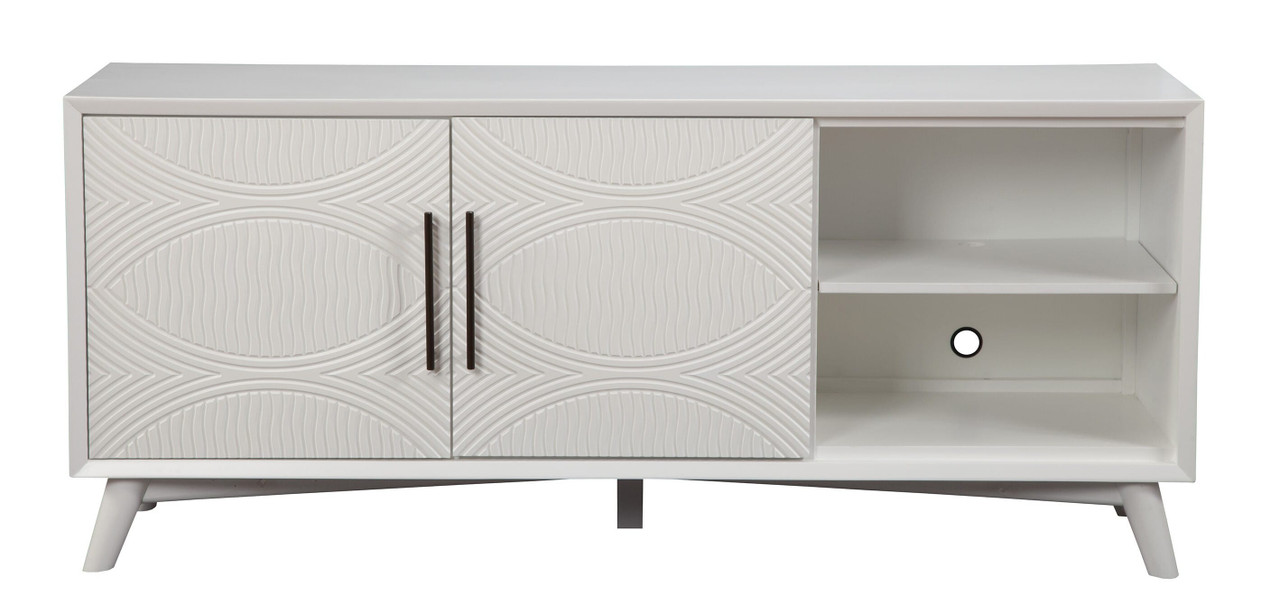 64" White Pine Solid Wood Open Shelving TV Stand