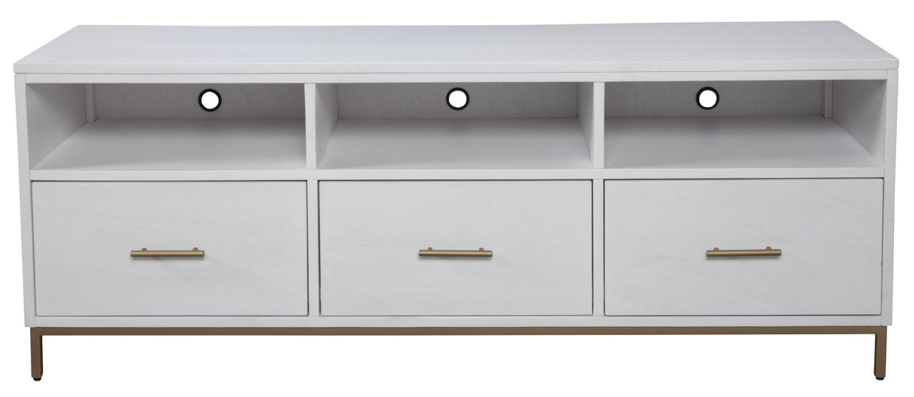64" White Mahogany Solid Wood Open Shelving TV Stand