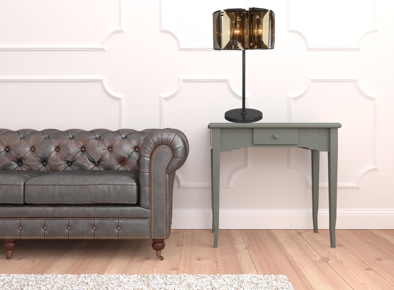 30" Bronze Metal Four Light Cylinder Bedside Table Lamp With Amber Round Shade