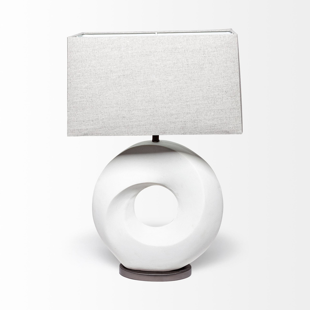 27" White Geometric Table Lamp With Gray Shade