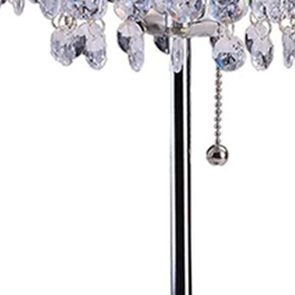 20" Silver Metal Bedside Table Lamp With Clear Drum Shade
