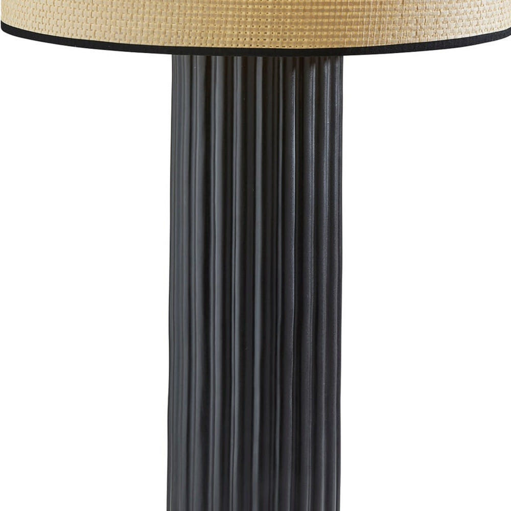 29" Black Ceramic Cylinder Table Lamp With Beige Drum Shade