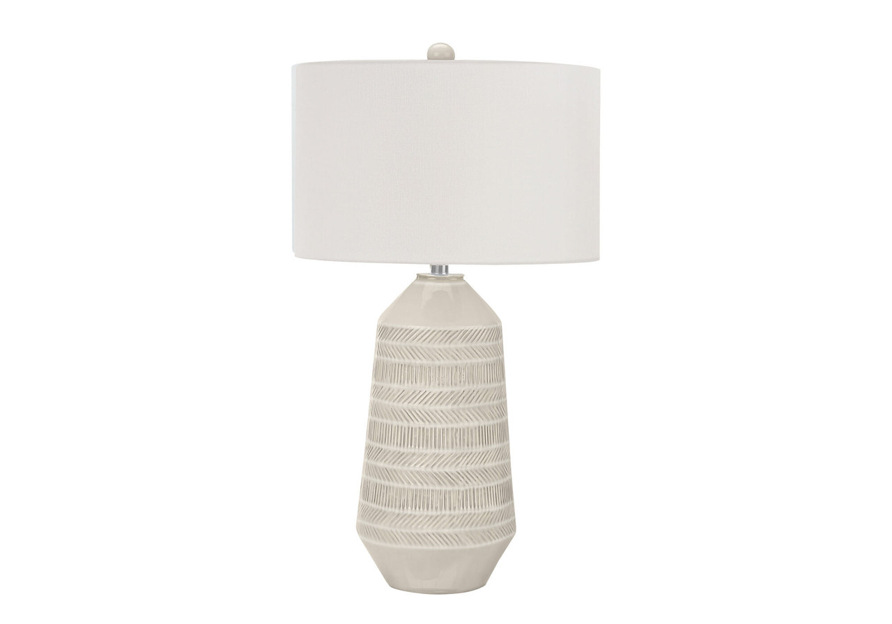 33" Ivory Ceramic Geometric Table Lamp With Cream Drum Shade