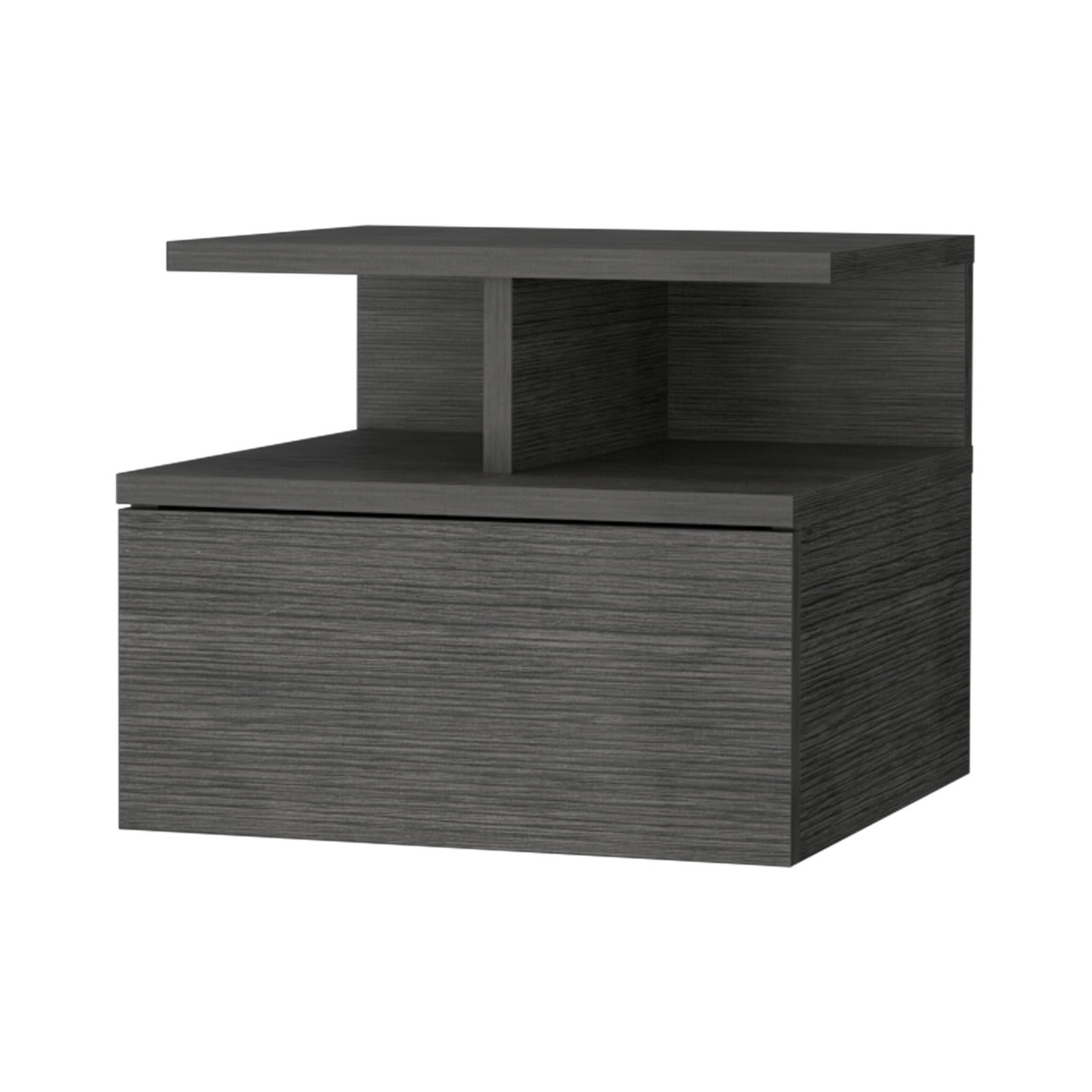 12" Gray One Drawer Faux Wood Floating Nightstand