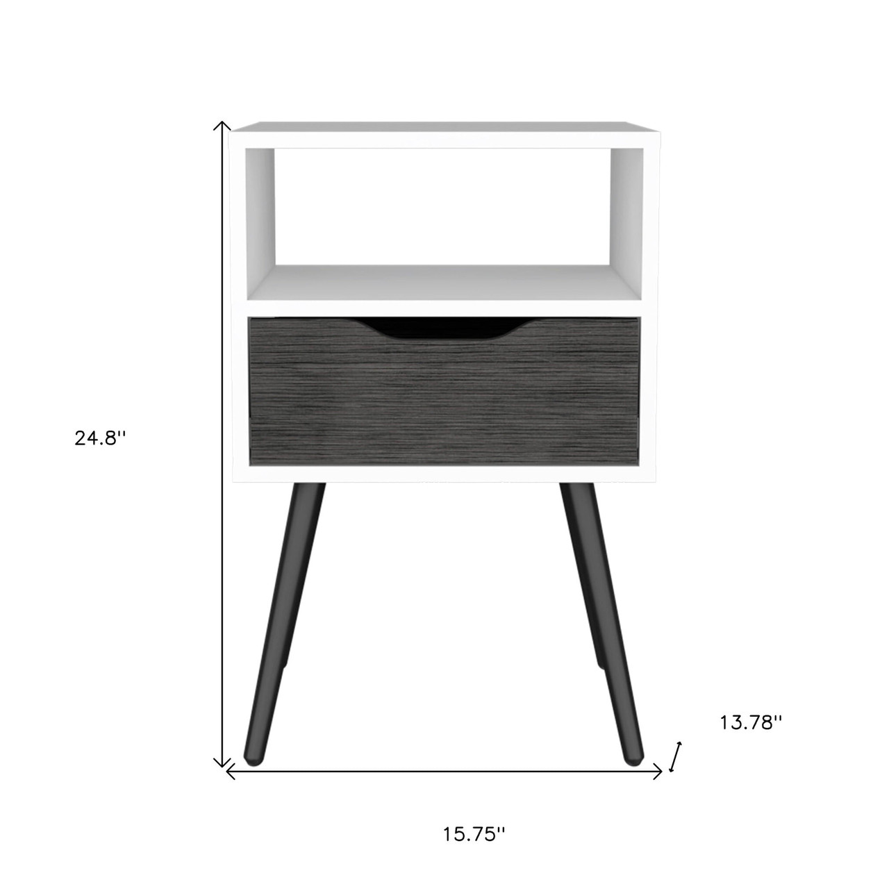 25" Gray and White One Drawer Faux Wood Nightstand