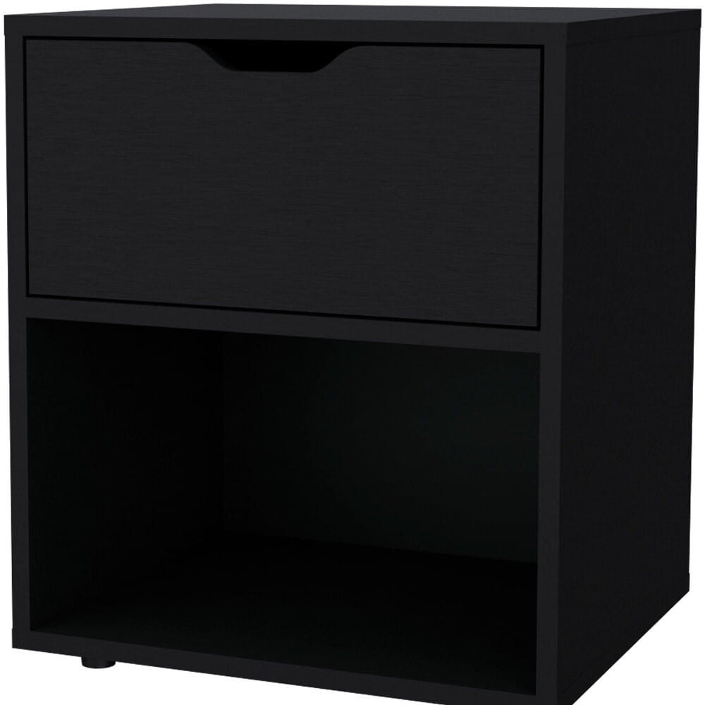 20" Black One Drawer Faux Wood Nightstand