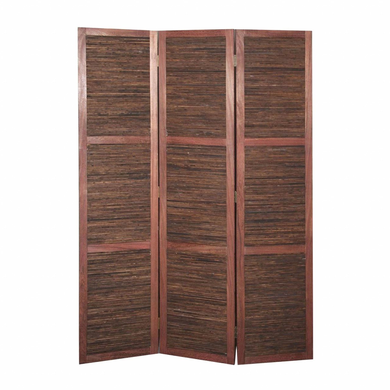 67" Brown Wood Folding Three Panel Screen Room Divider