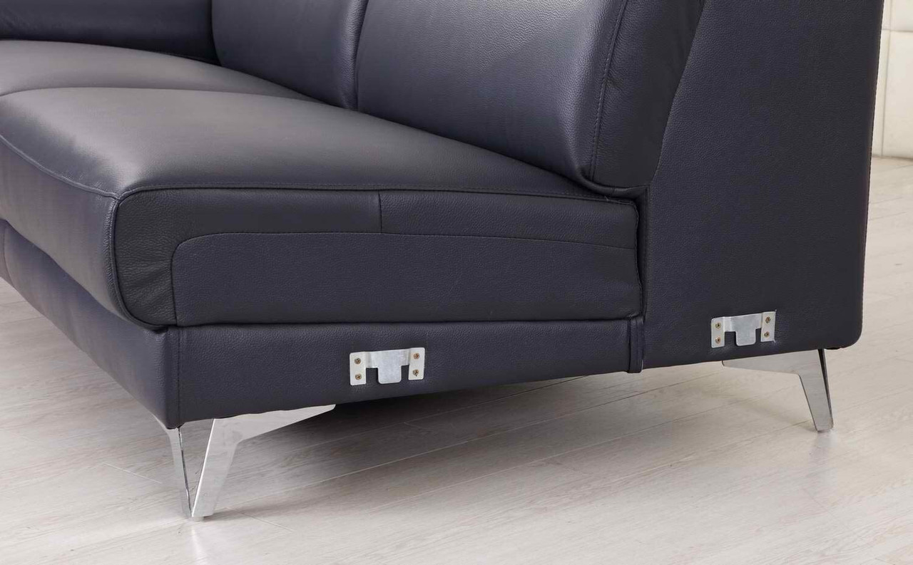 Navy Blue Italian Leather L Shaped Two Piece Sofa and Chaise Sectional