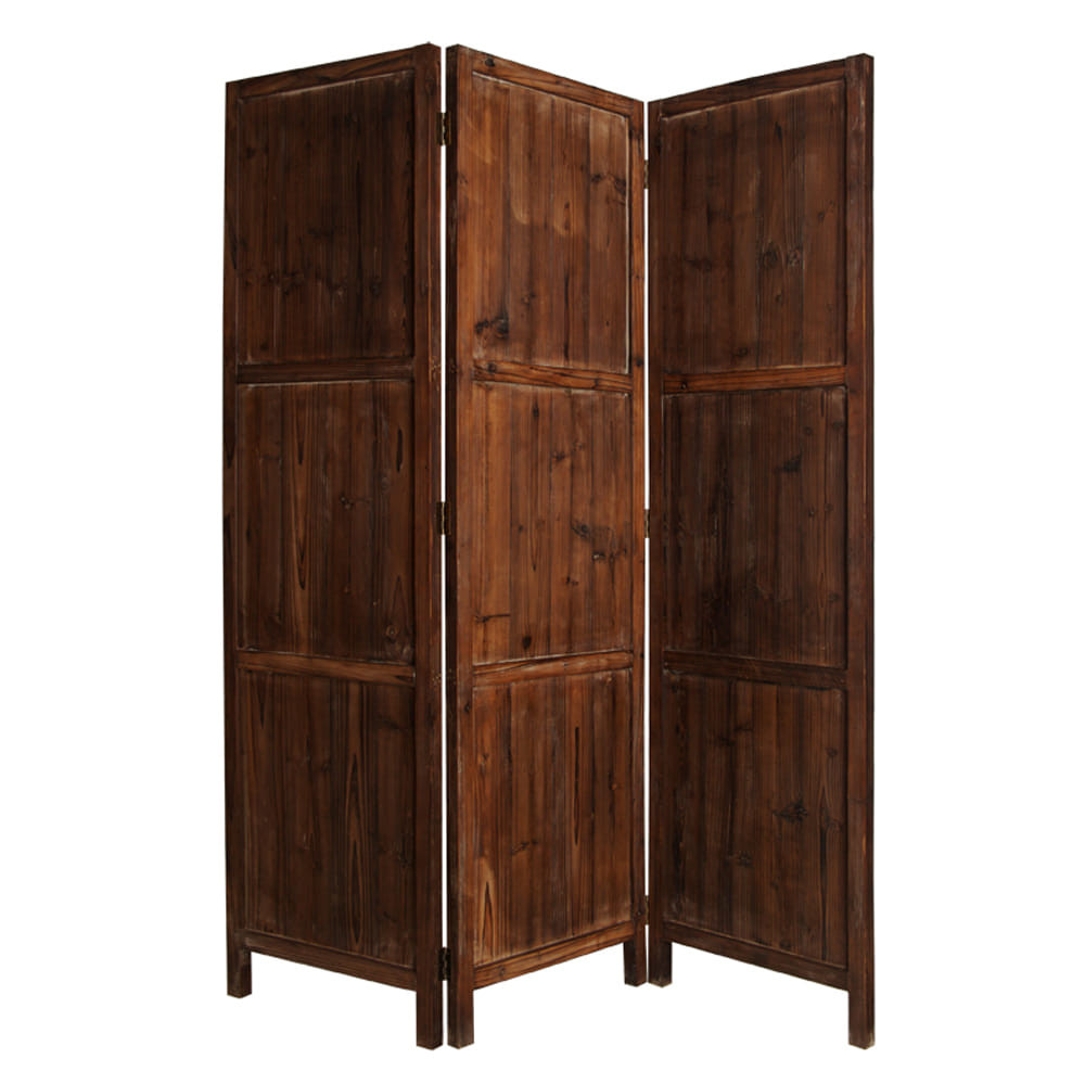 1" x 63" x 72" Brown 3 Panel Solid Wood Fortress  Screen