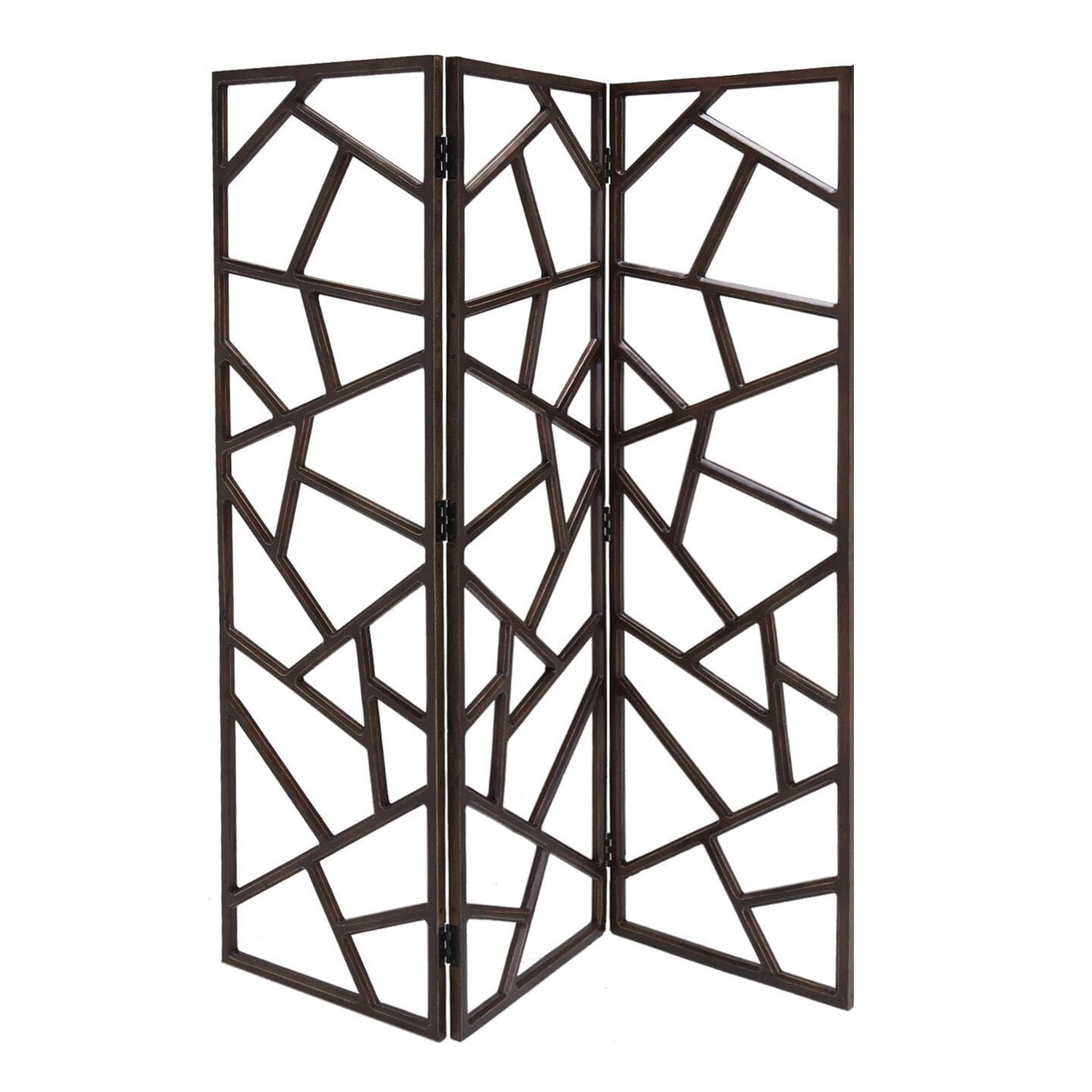 70" Brown Solid Wood Folding Three Panel Screen Room Divider