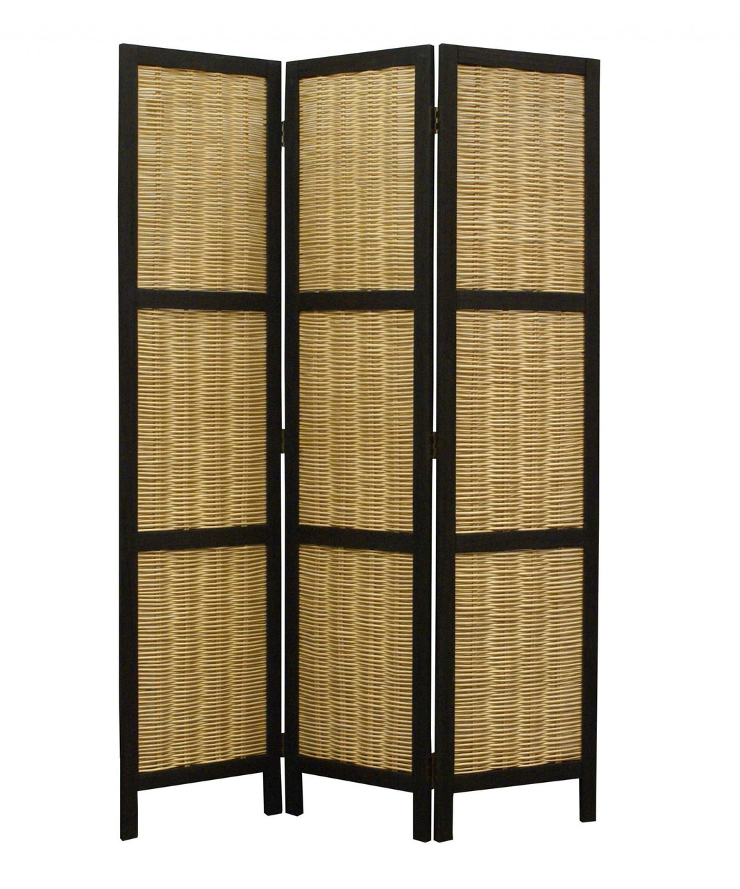 67" Brown Folding Three Panel Screen Room Divider