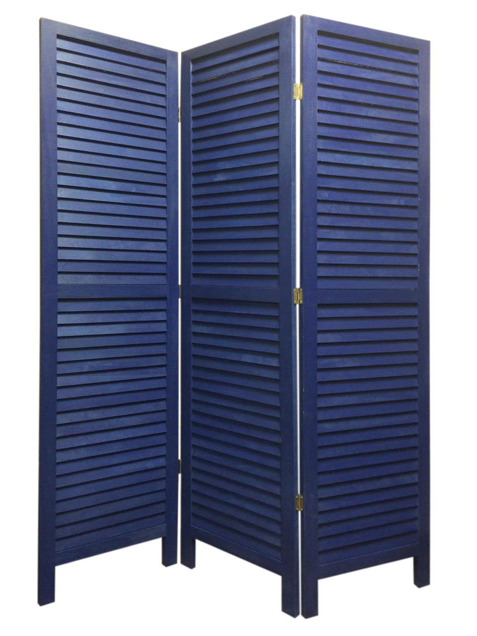 Blue Finish Wood Shutter 3 Panel Room Divider Screen