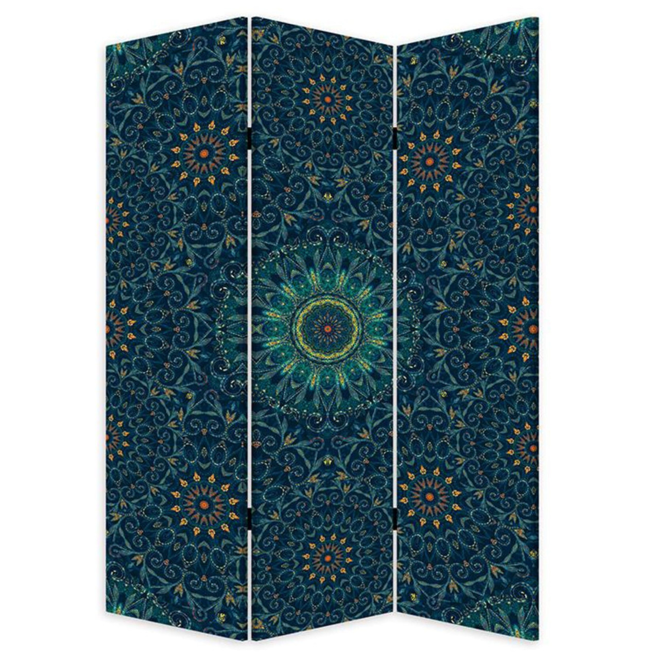 Blue Boho Mandala Three Panel Room Divider Screen
