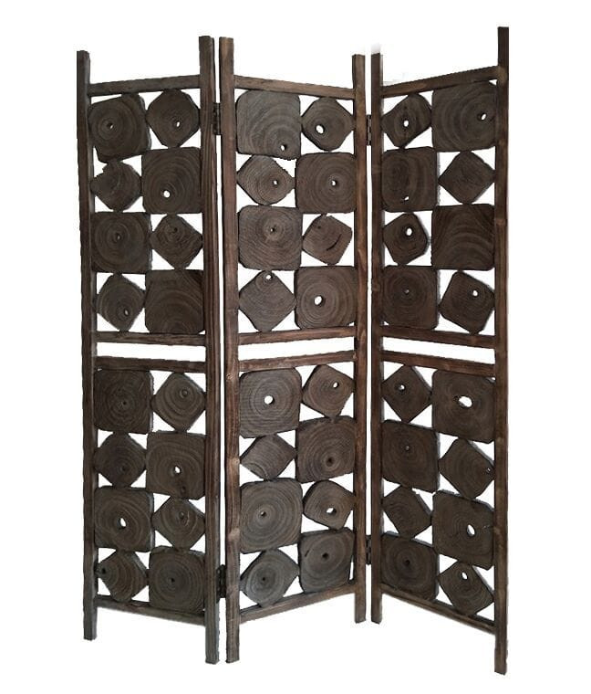71" Brown Solid Wood Folding Three Panel Screen Room Divider