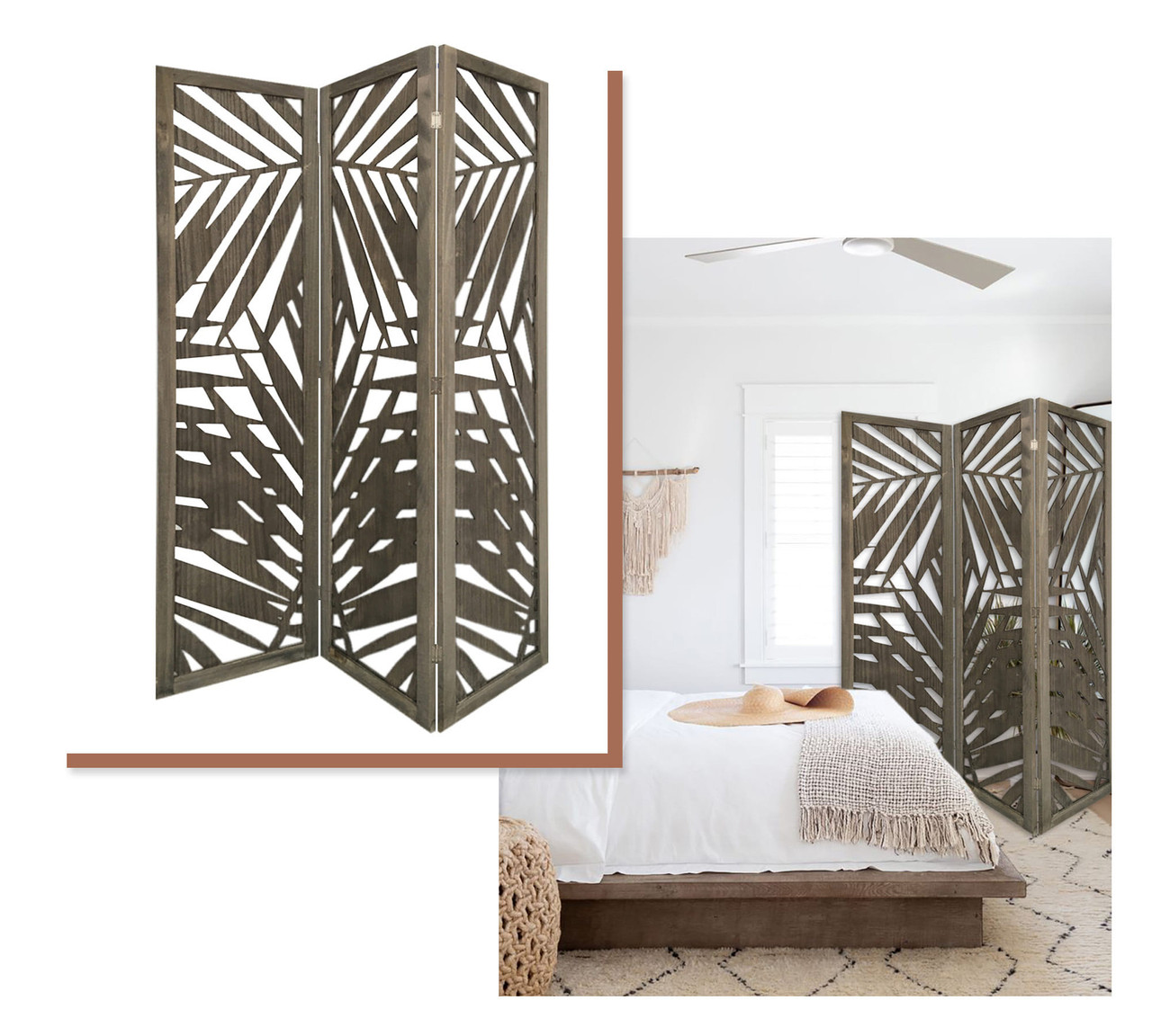 67" Gray Solid WoodFolding Three Panel Screen Room Divider