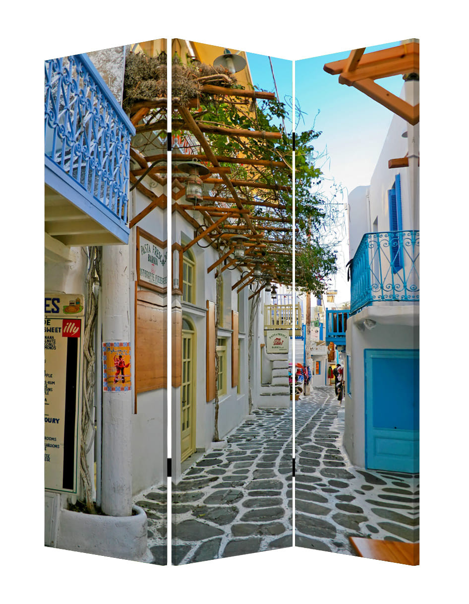 48" X 72" Multi Color Wood Canvas Greece  Screen