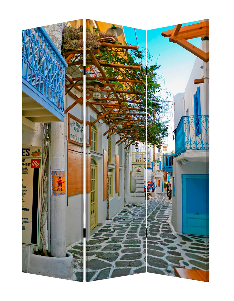 48" X 72" Multi Color Wood Canvas Greece  Screen