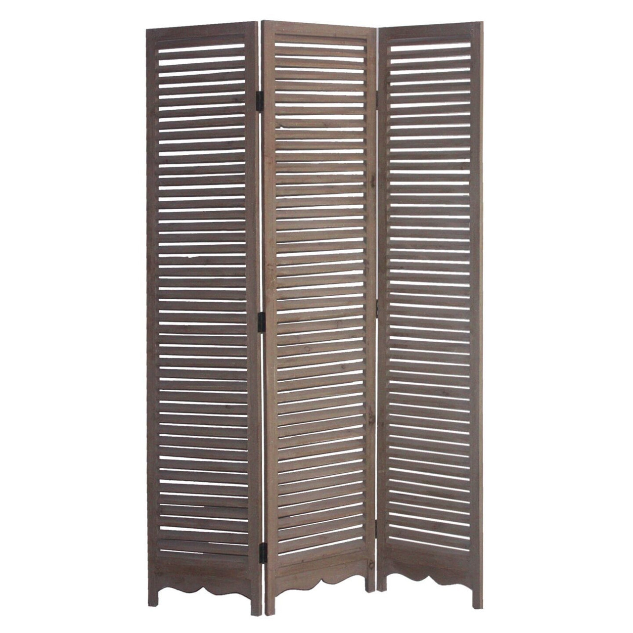 71" Brown Distressed Wood Folding Three Panel Screen Room Divider