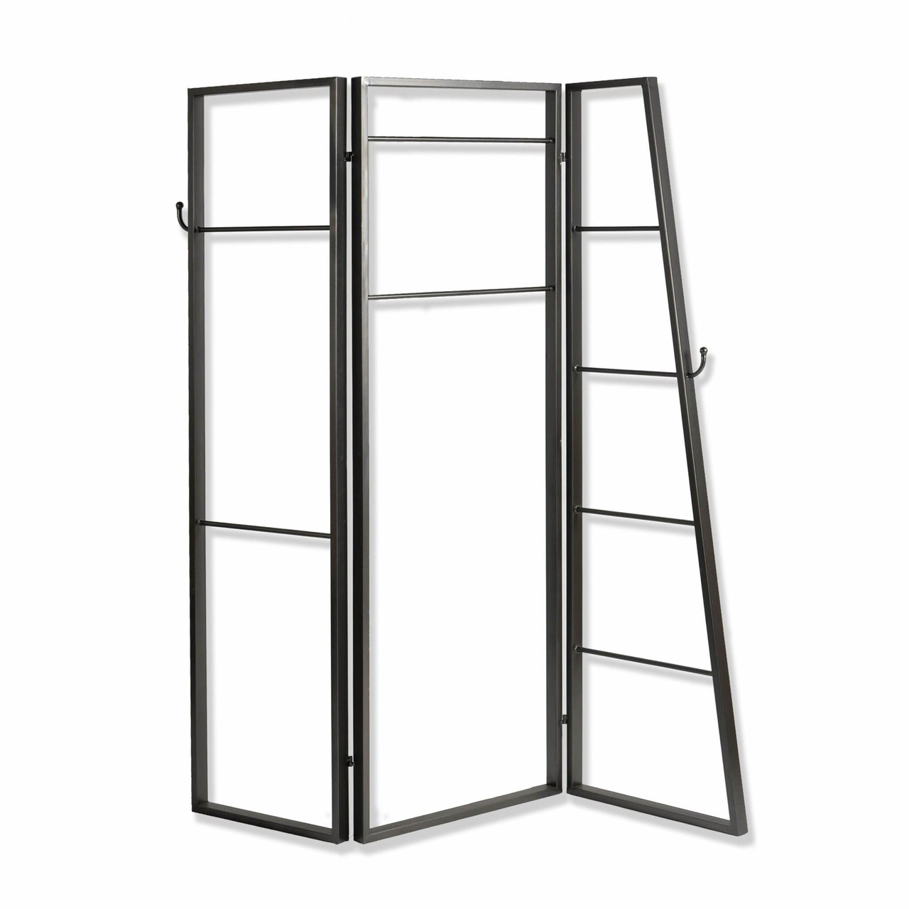 72" Gray Iron Folding Three Panel Screen Room Divider