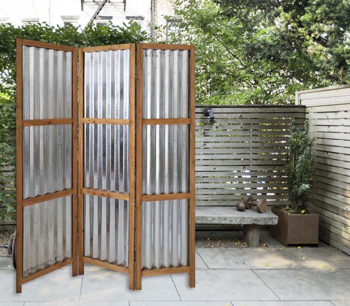 72" Brown Folding Three Panel Screen Room Divider