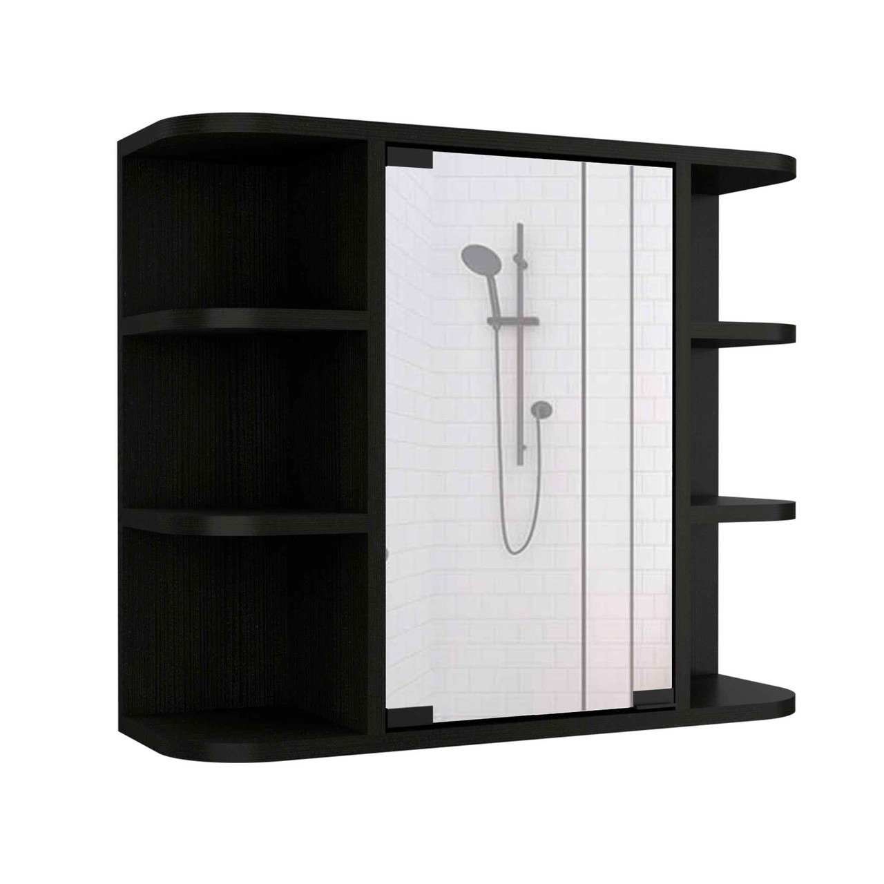 24" Black Wall Mounted Bathroom Cabinet With Six Shelves