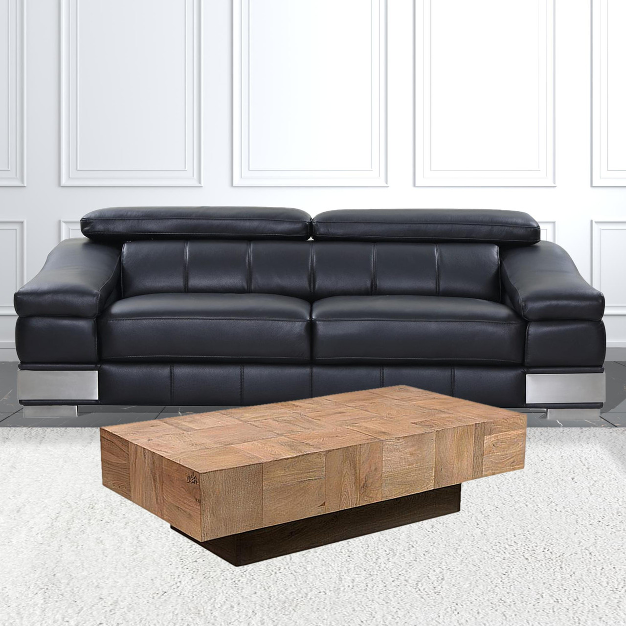 59" Brown And Black Solid Wood Coffee Table