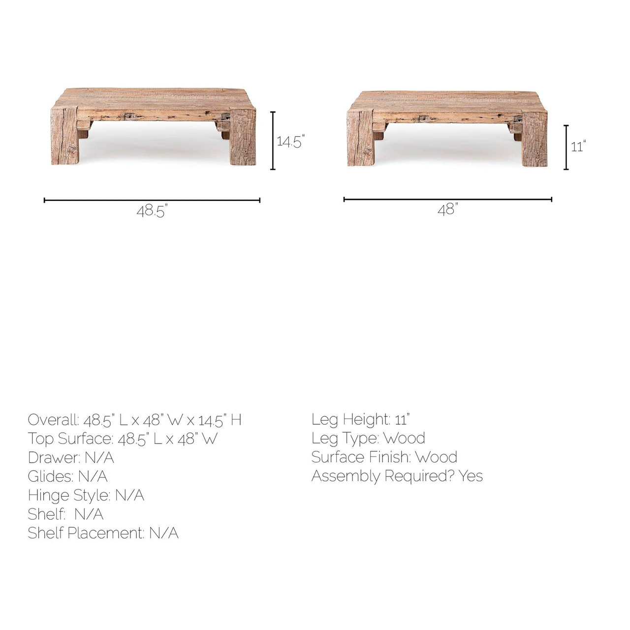 48" Natural Rectangular Distressed Coffee Table
