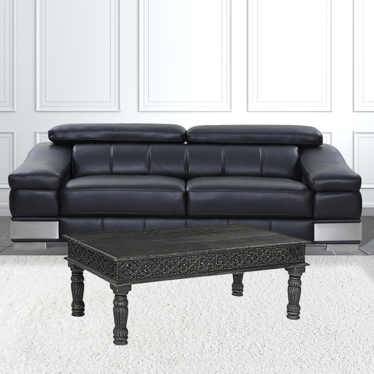 51" Black Solid Wood Distressed Coffee Table