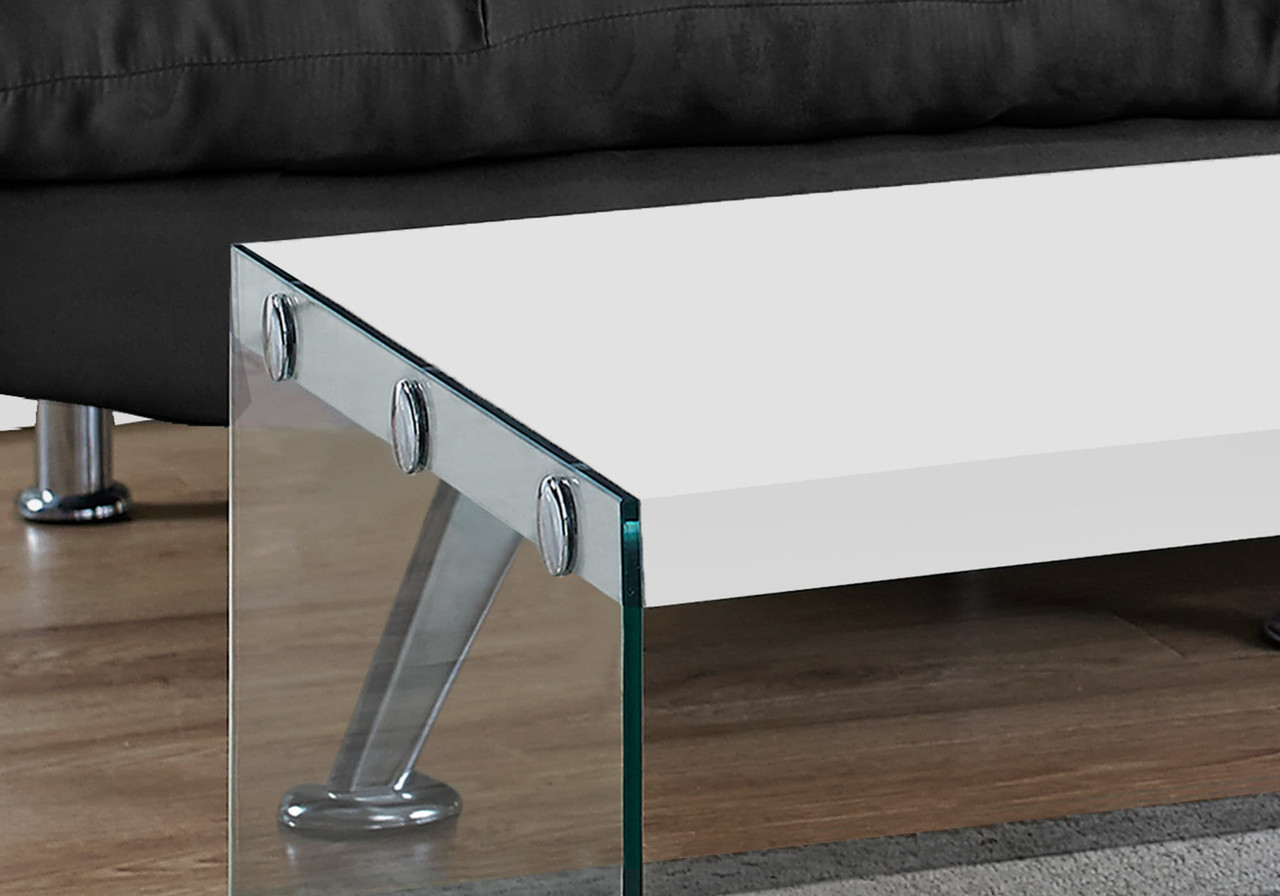 44" White And Clear Glass Coffee Table