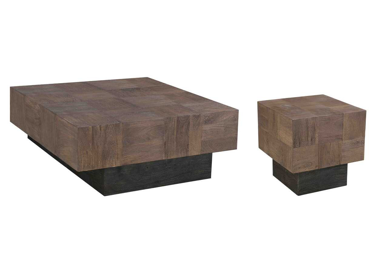 40" Dark Brown And Black Solid Wood Square Coffee Table