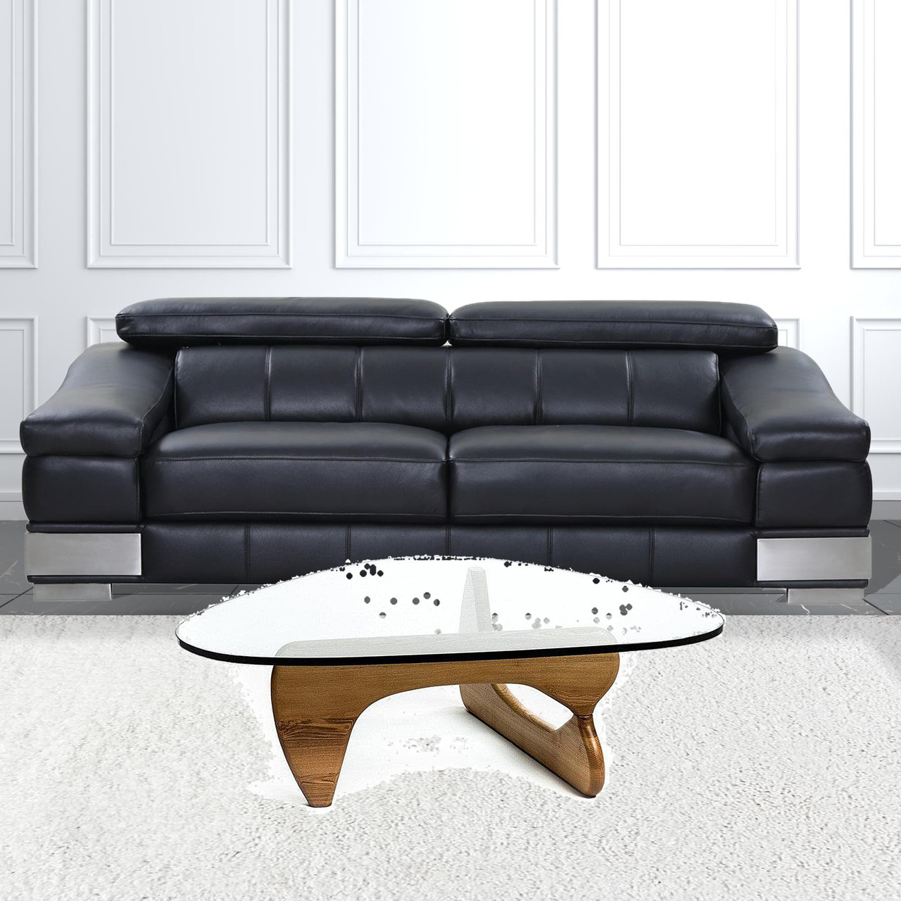 50" Clear And Brown Glass And Solid Wood Triangle Coffee Table