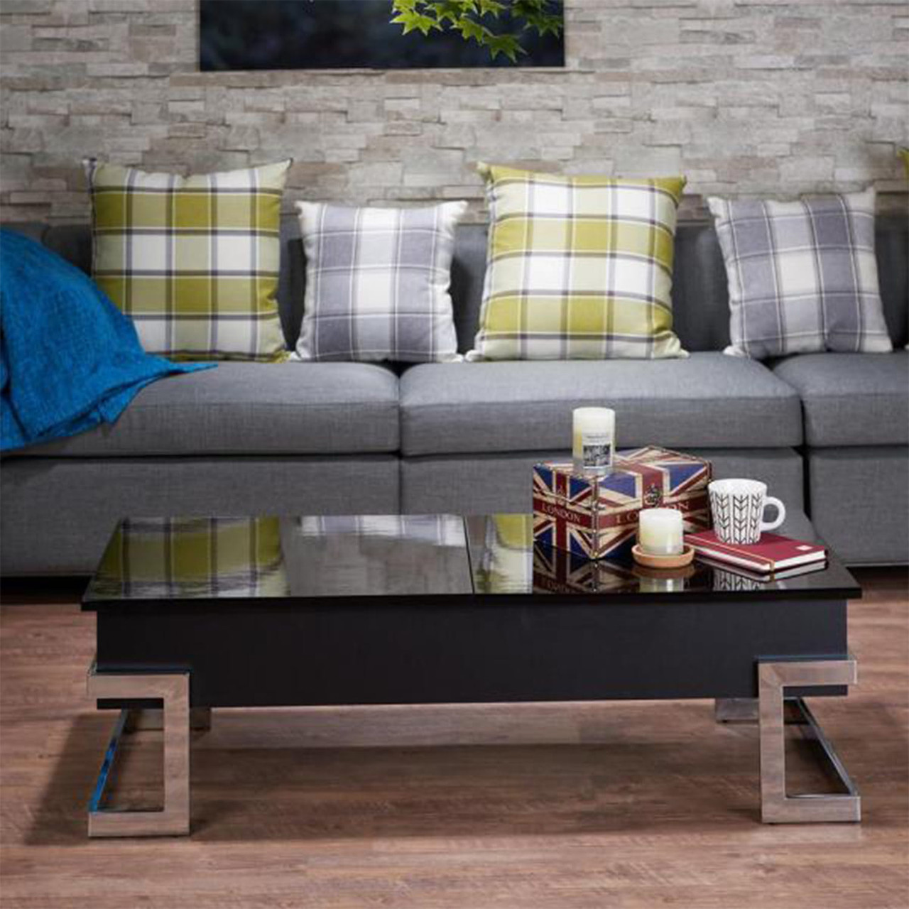 47" Black And Silver Iron Lift Top Coffee Table