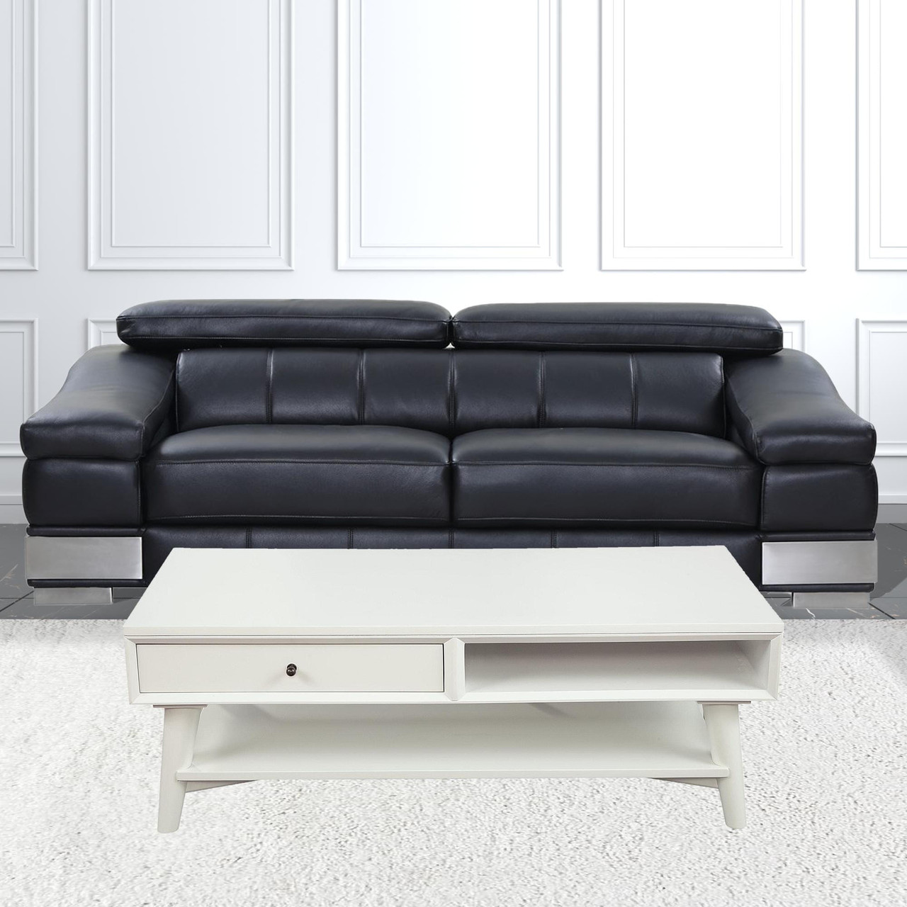 48" White Solid And Manufactured Wood Coffee Table With Drawer