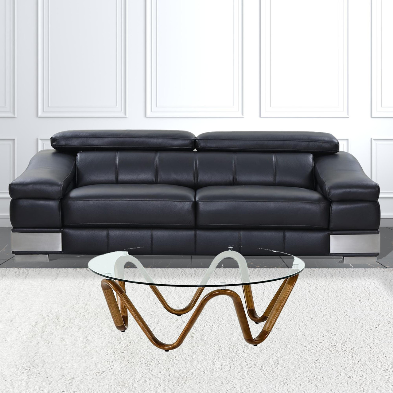 45" Clear And Brown Glass And Solid Wood Round Coffee Table