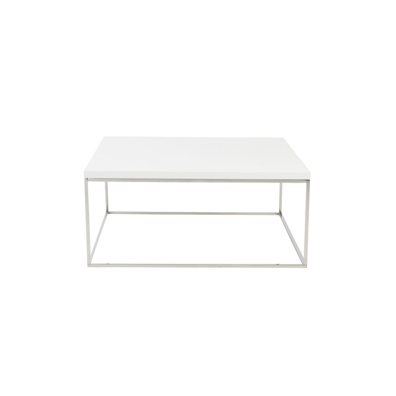 35" White And Silver Metal Square Coffee Table